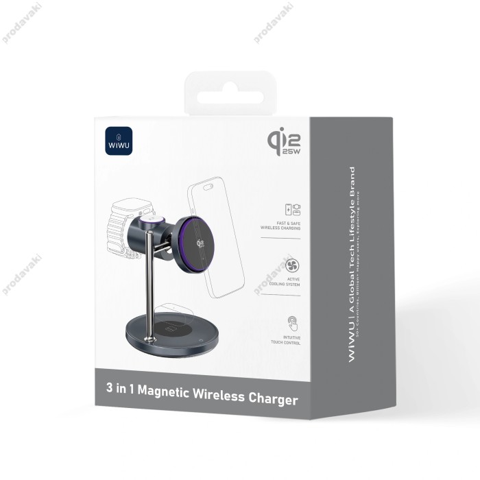 Бездротовий зарядний пристрій WiWU Wi-W041 qi2.2 3 in 1 Space Station Air-cooled Magnetic Wireless Charger Black