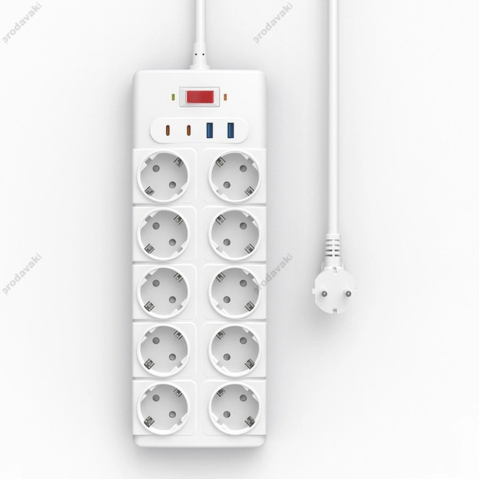 Мережевий подовжувач WiWU Wi-S008 14 in 1 20W GaN Power Strip 2C+2A+10AC 2м White