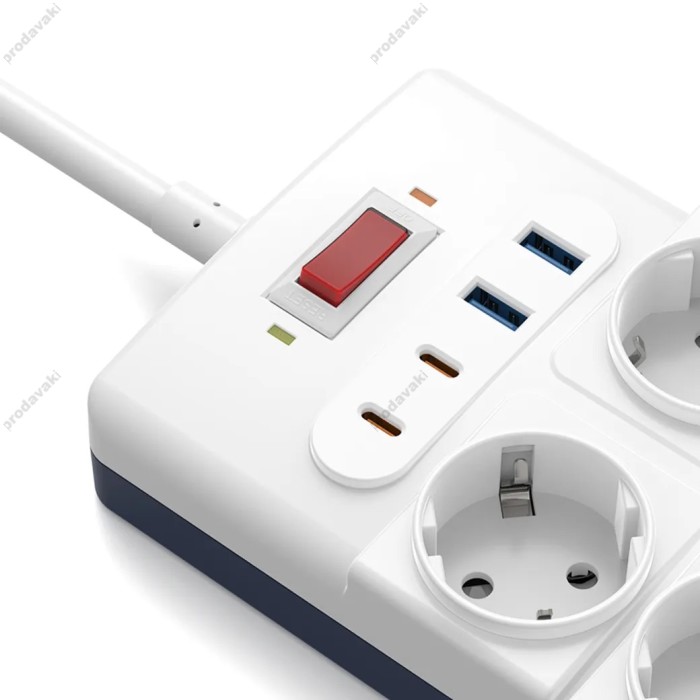 Мережевий подовжувач WiWU Wi-S008 14 in 1 20W GaN Power Strip 2C+2A+10AC 2м White