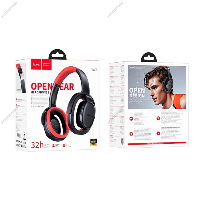 Бездротові Bluetooth навушники Hoco W67 Rhyme open headphones BT 5.4 Black-red