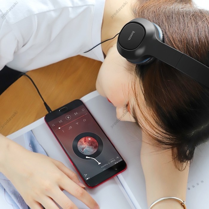 Дротові навушники HOCO W24 Enlighten headphones with mic set Black-blue