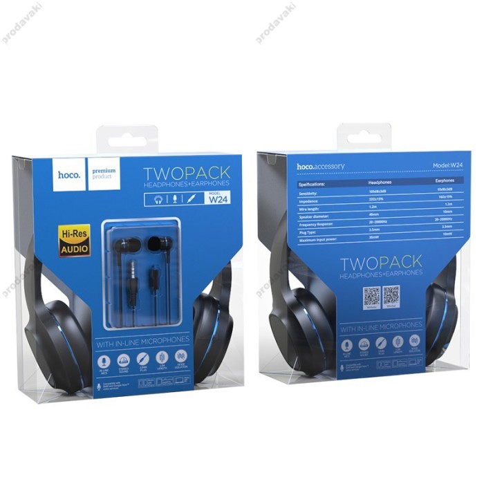 Дротові навушники HOCO W24 Enlighten headphones with mic set Black-blue