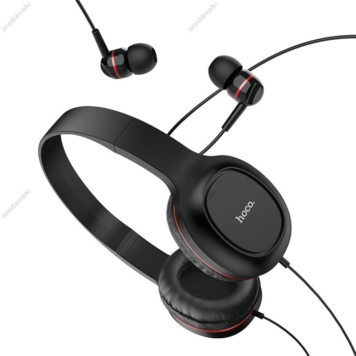 Дротові навушники HOCO W24 Enlighten headphones with mic set Black-red