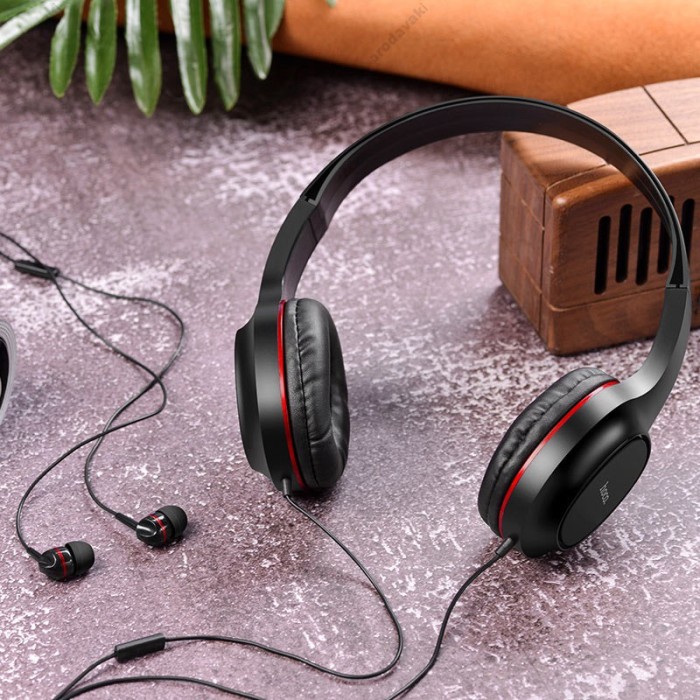 Дротові навушники HOCO W24 Enlighten headphones with mic set Black-red