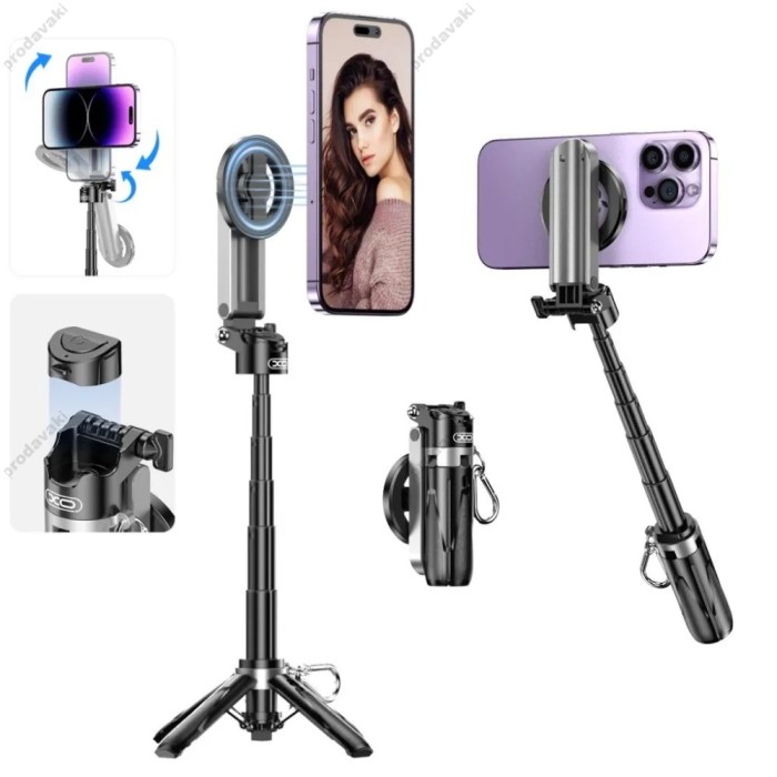 Монопод-трипод XO SS22 4-in-1 Magnetic Multi-function Mini BT Selfie Stick 0.40m Black