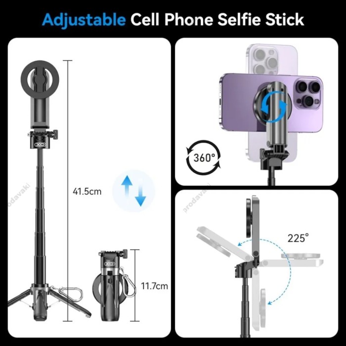 Монопод-трипод XO SS22 4-in-1 Magnetic Multi-function Mini BT Selfie Stick 0.40m Black