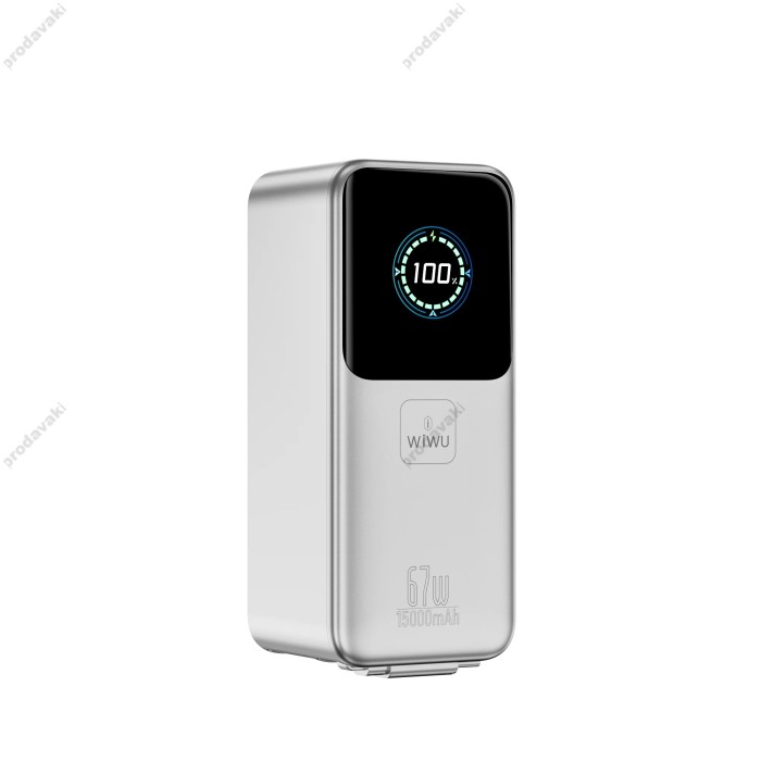 Повербанк портативний акумулятор Power bank WiWU PM501 Mega Charger 67W 15000 mAh Silver