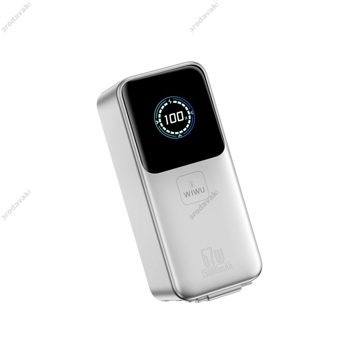 Повербанк портативний акумулятор Power bank WiWU PM501 Mega Charger 67W 15000 mAh Silver