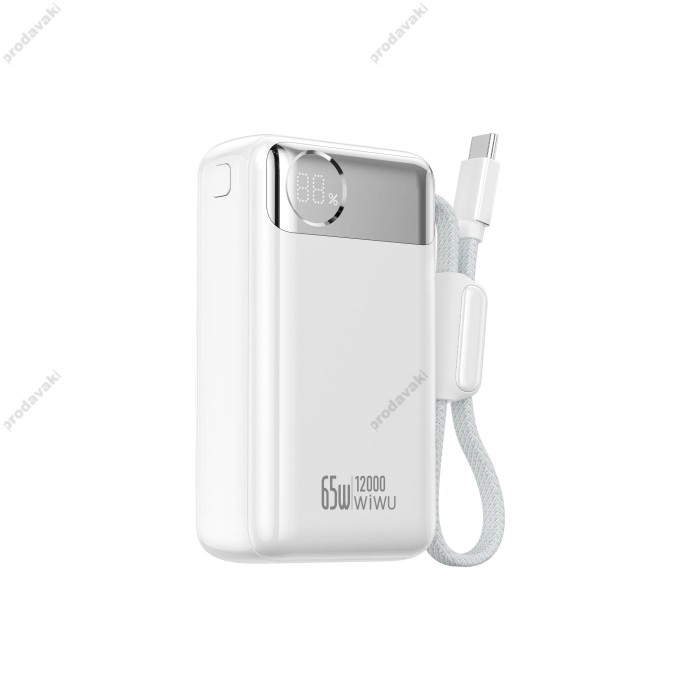 Повербанк портативний акумулятор Power bank WiWU T132 Built-in Cable 65W 12000 mAh White