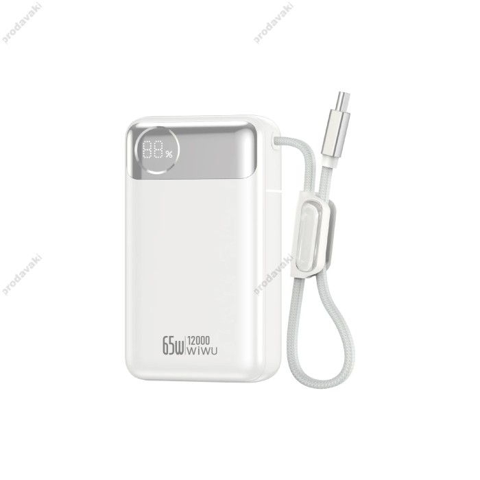 Повербанк портативний акумулятор Power bank WiWU T132 Built-in Cable 65W 12000 mAh White