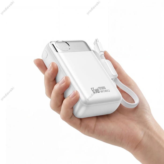 Повербанк портативний акумулятор Power bank WiWU T132 Built-in Cable 65W 12000 mAh White