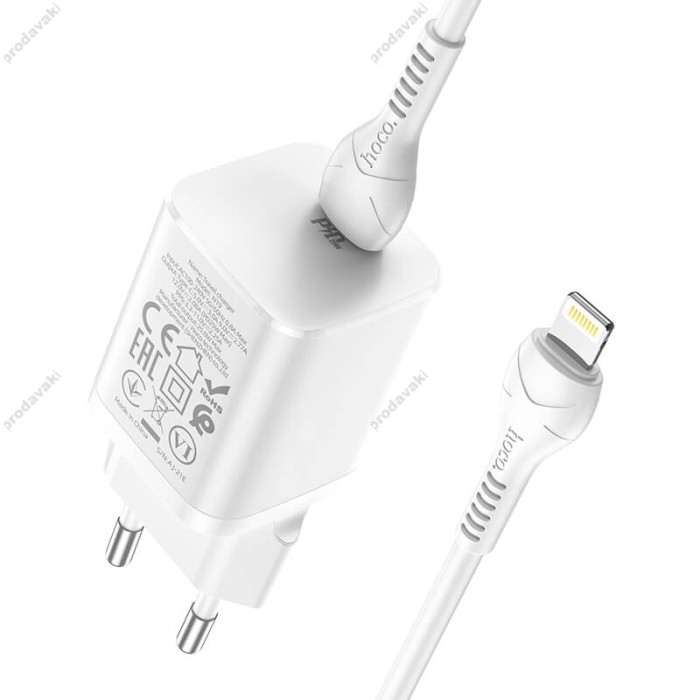 Мережевий зарядний пристрій HOCO N19 Rigorous charger Lightning Type-C 25W White