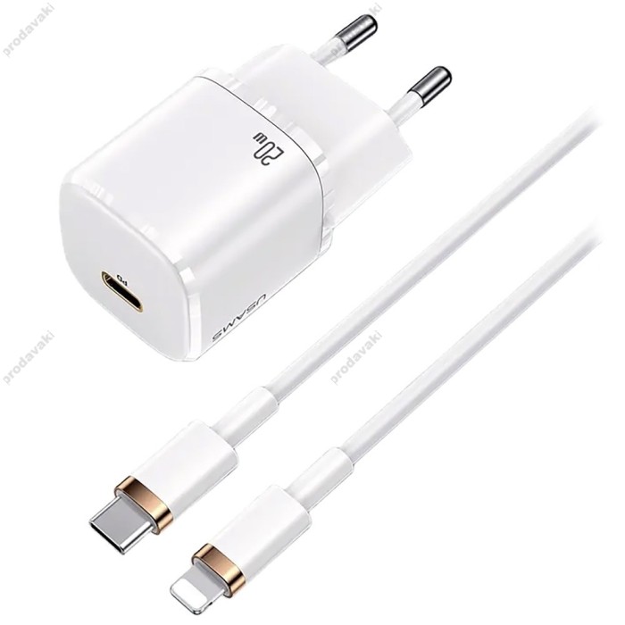 Мережевий зарядний пристрій USAMS T36 CC124 XFK Super Cube Series Lightning cable 20W White