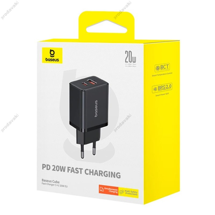 Мережевий зарядний пристрій Baseus Cube Fast Charger C+U 20W EU Cluster Black P10111403113-00