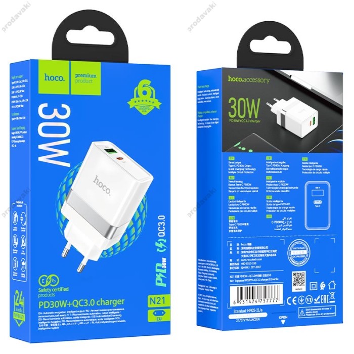 Мережевий зарядний пристрій HOCO N21 Extension speed charger 30W White