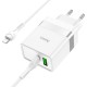 Мережевий зарядний пристрій HOCO N21 Extension speed charger Lightning cable 30W White