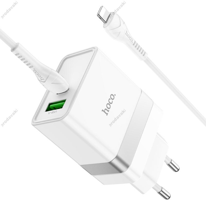 Мережевий зарядний пристрій HOCO N21 Extension speed charger Lightning cable 30W White