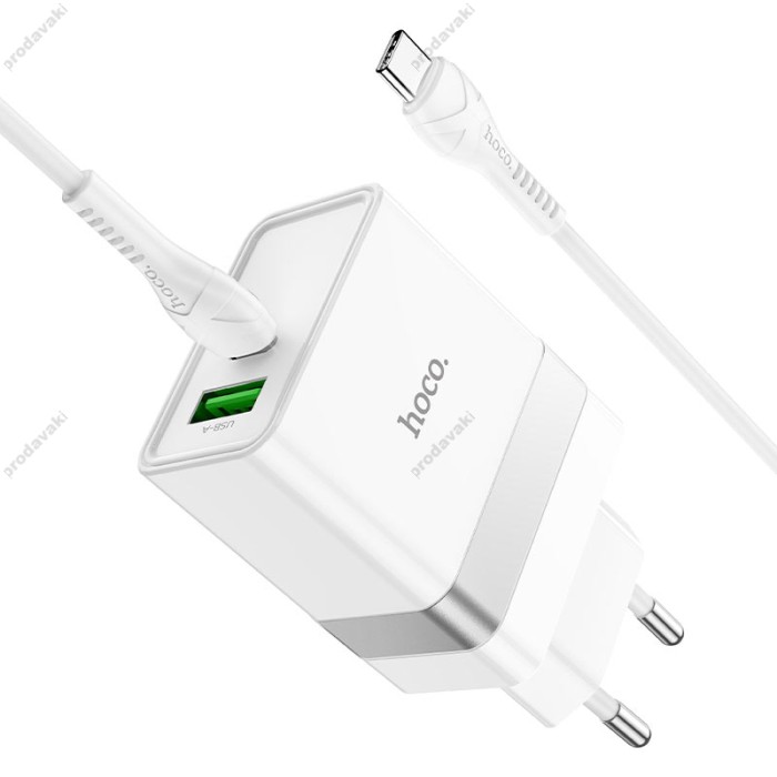 Мережевий зарядний пристрій HOCO N21 Extension speed charger Type-C cable 30W White