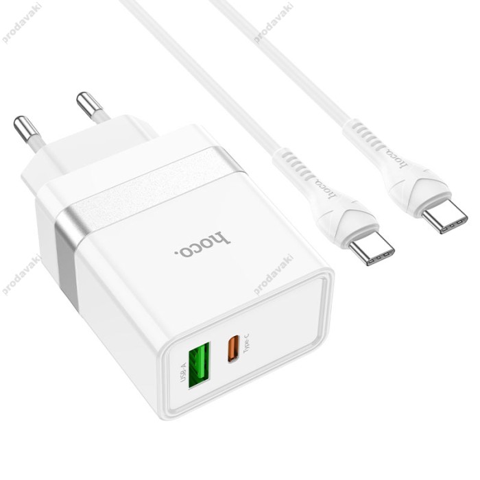 Мережевий зарядний пристрій HOCO N21 Extension speed charger Type-C cable 30W White