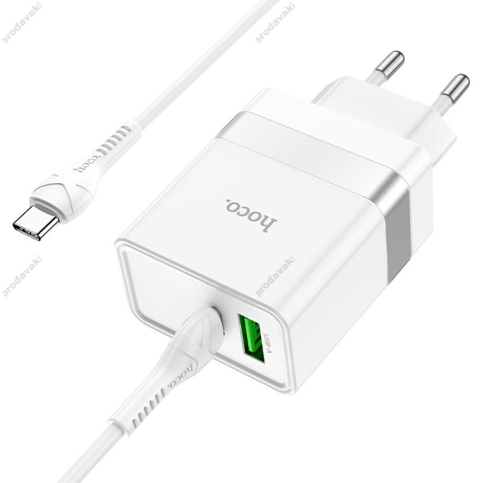 Мережевий зарядний пристрій HOCO N21 Extension speed charger Type-C cable 30W White