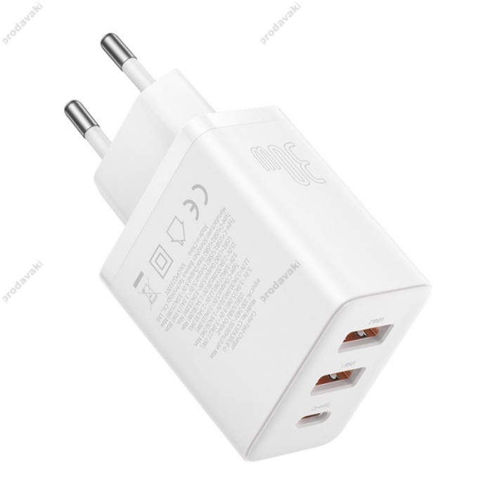 Мережевий зарядний пристрій Baseus Cube Fast Charger 2U+C 30W Cluster White P10111402213-00