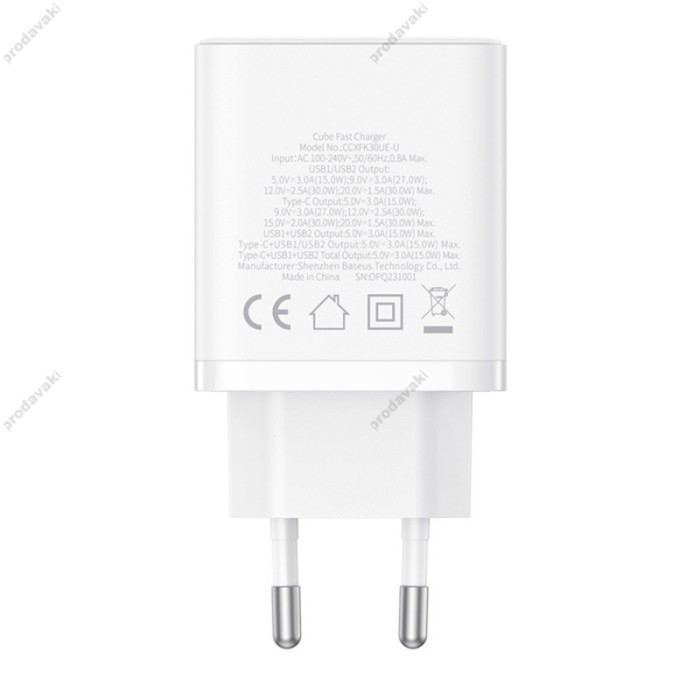 Мережевий зарядний пристрій Baseus Cube Fast Charger 2U+C 30W Cluster White P10111402213-00
