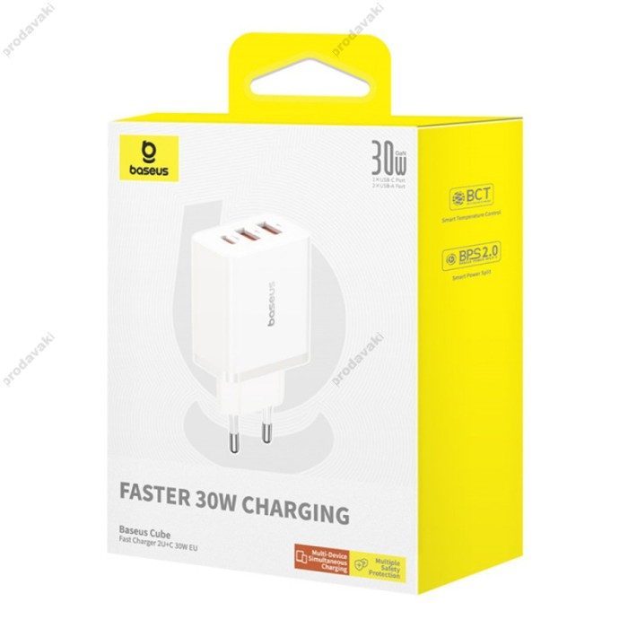 Мережевий зарядний пристрій Baseus Cube Fast Charger 2U+C 30W Cluster White P10111402213-00