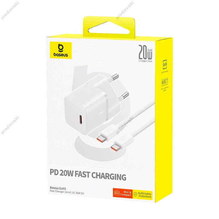 Мережевий зарядний пристрій Baseus GaN5 Fast Charger (mini) Type-C Cable 20W White P10110900213-01