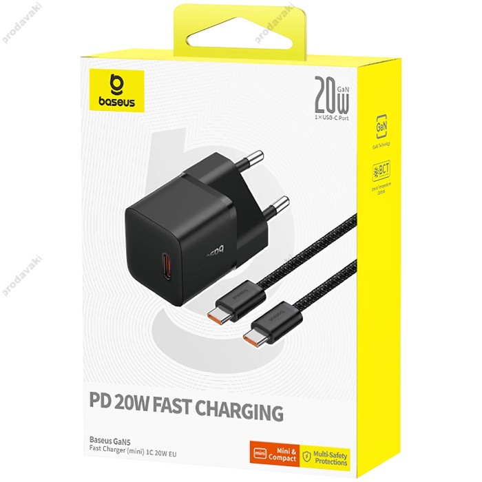 Мережевий зарядний пристрій Baseus GaN5 Fast Charger (mini) Type-C Cable 20W Black P10110900113-00