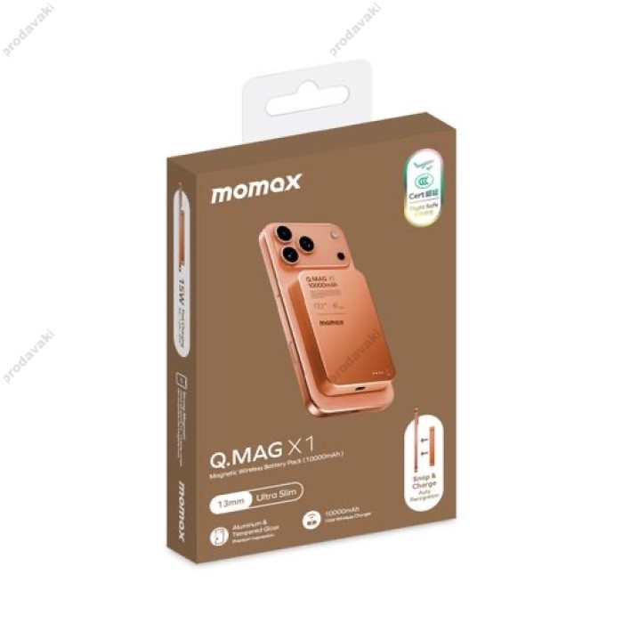 Повербанк портативний акумулятор Power bank Momax Q.Mag X1 MagSafe магнітний 10000 mAh Orange