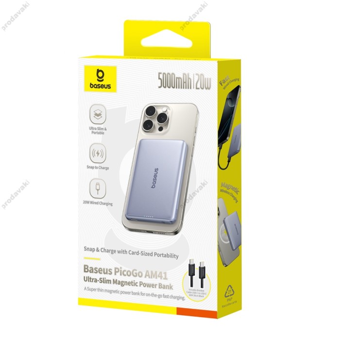 Повербанк портативний акумулятор Power bank Baseus PicoGo AM41 Ultra-Slim Magnetic 5000 mAh 20W Grey P1007680C813-00