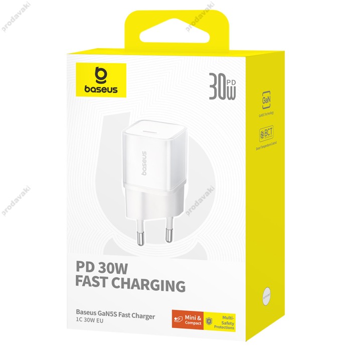 Мережевий зарядний пристрій Baseus GaN5S Fast Charger 30W White P10162504213-00
