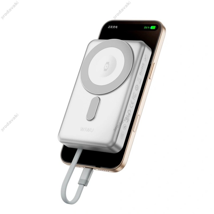Повербанк портативний акумулятор Power bank Wiwu Wi-P056 Magnetic MagSafe магнітний 10000 mAh Silver