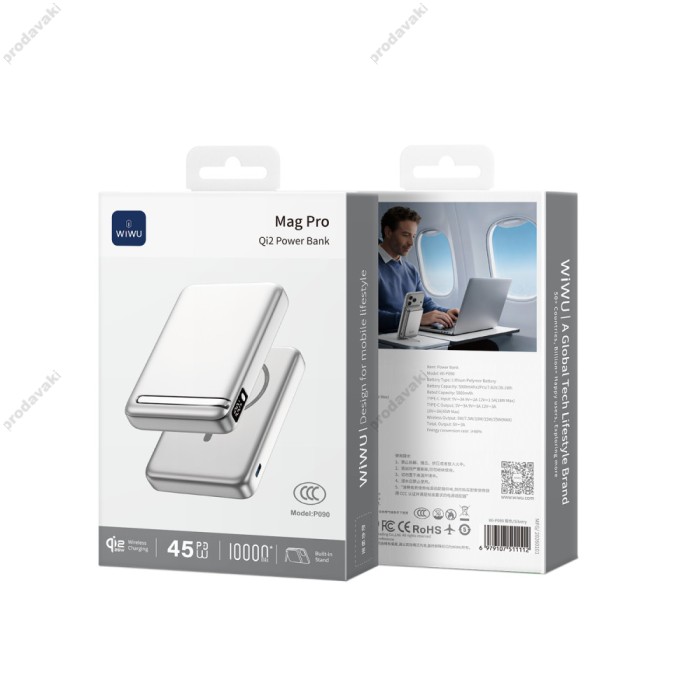 Повербанк портативний акумулятор Power bank Wiwu Wi-P090 Magnetic MagSafe магнітний 10000 mAh Silver