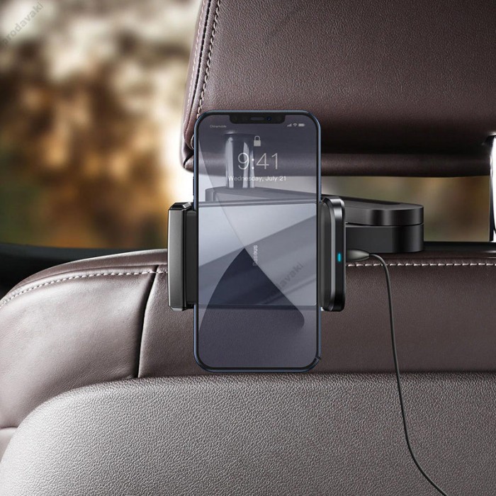 Автомобільний тримач із бездротовою зарядкою на підголівник Baseus Energy Storage Backseat Holder Wireless Charger 15W Black WXHZ-01