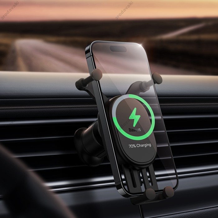 Автомобільний тримач із бездротовою зарядкою Baseus Stable Gravitational Wireless Charging Car Mount Pro 15W (Air Outlet Version) Black SUWX030001
