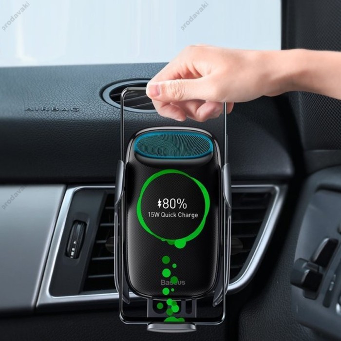 Автомобільний тримач із бездротовою зарядкою Baseus Milky Way Electric Bracket Wireless Charger 15W Black WXHW02-01