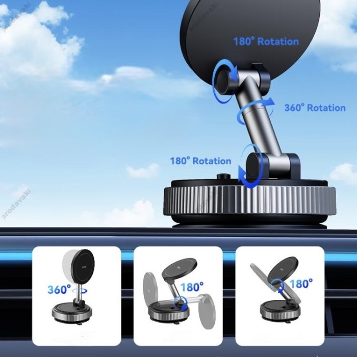 Автомобільний тримач ROCK QS6 Vacuum Suction Cup Magnetic Phone Holder Black