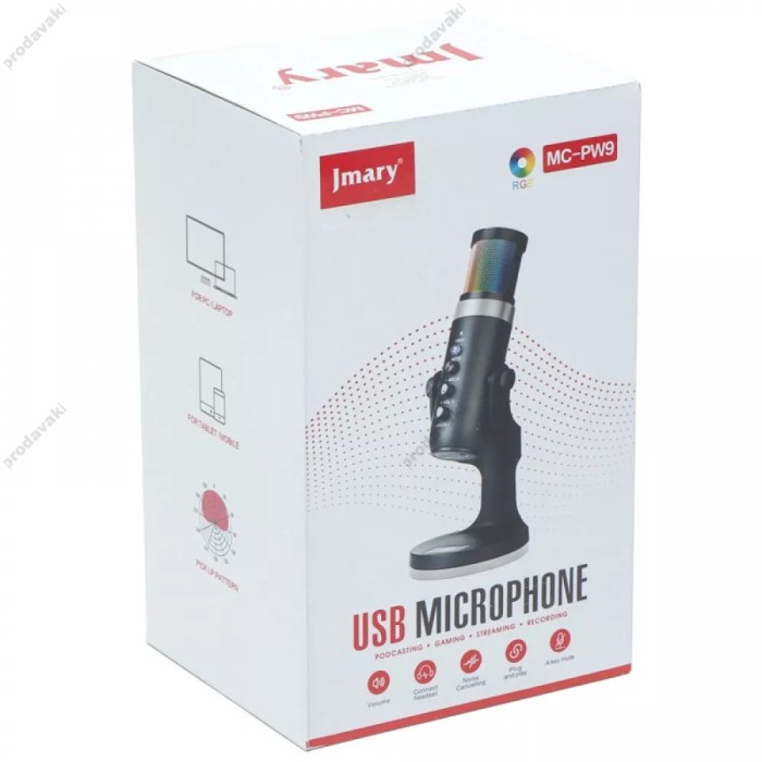 Мікрофон провідний настільний Jmary MC-PW9 Microphone Voice Recording Tool RGB Black