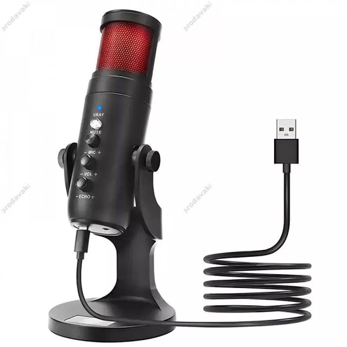 Мікрофон провідний настільний Jmary MC-PW9 Microphone Voice Recording Tool RGB Black