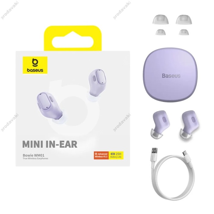 Бездротові Bluetooth навушники Baseus WM01 Encok True Wireless Earphones BT 5.3 Purple NGTW370005