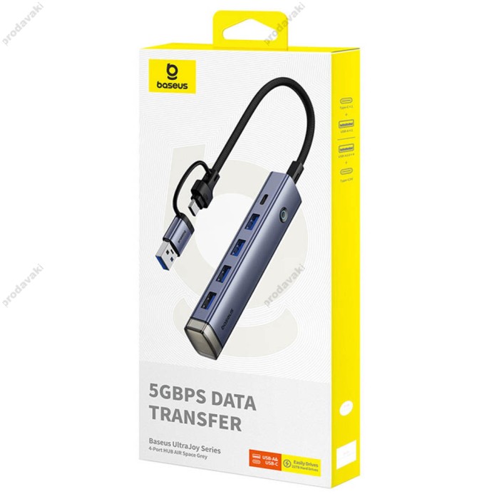 USB-Хаб Baseus UltraJoy 4-Port 6в1 Type-C to 4xUSB3.0+PD Grey B0005280B811-13