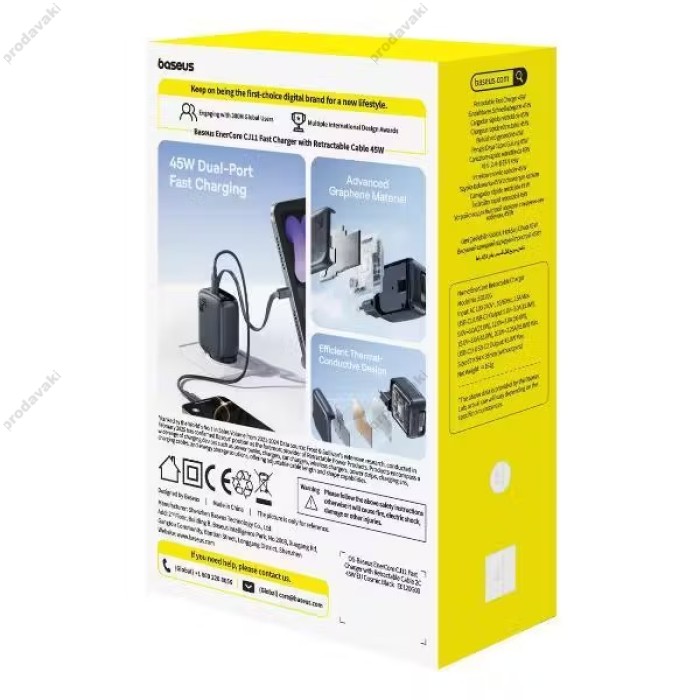 Мережевий зарядний пристрій Baseus EnerCore CJ11 Fast Charger with Retractable Cable 45W Black E0120G00