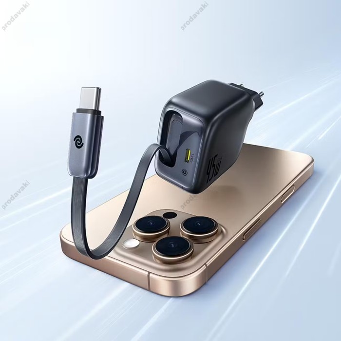 Мережевий зарядний пристрій Baseus EnerCore CJ11 Fast Charger with Retractable Cable 45W Black E0120G00