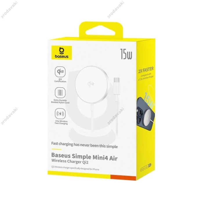 Бездротовий зарядний пристрій Baseus Simple Mini4 Air Magnetic Wireless Charger Qi2 15W Silver P10278200S11-00