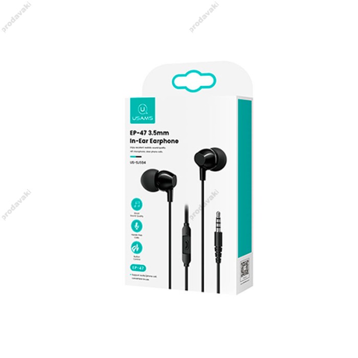 Дротові навушники USAMS EP-47 US-SJ594 In-ear Earphone 3.5mm Black