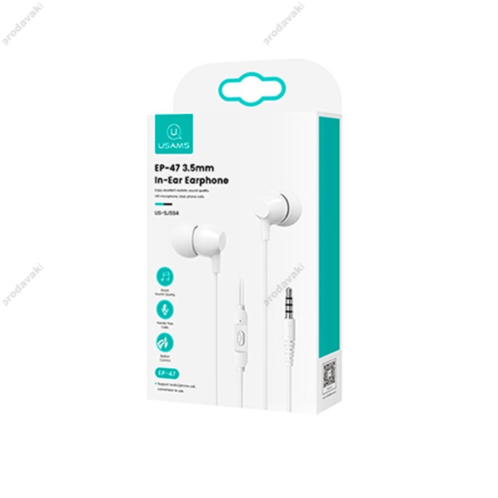 Дротові навушники USAMS EP-47 US-SJ594 In-ear Earphone 3.5mm White