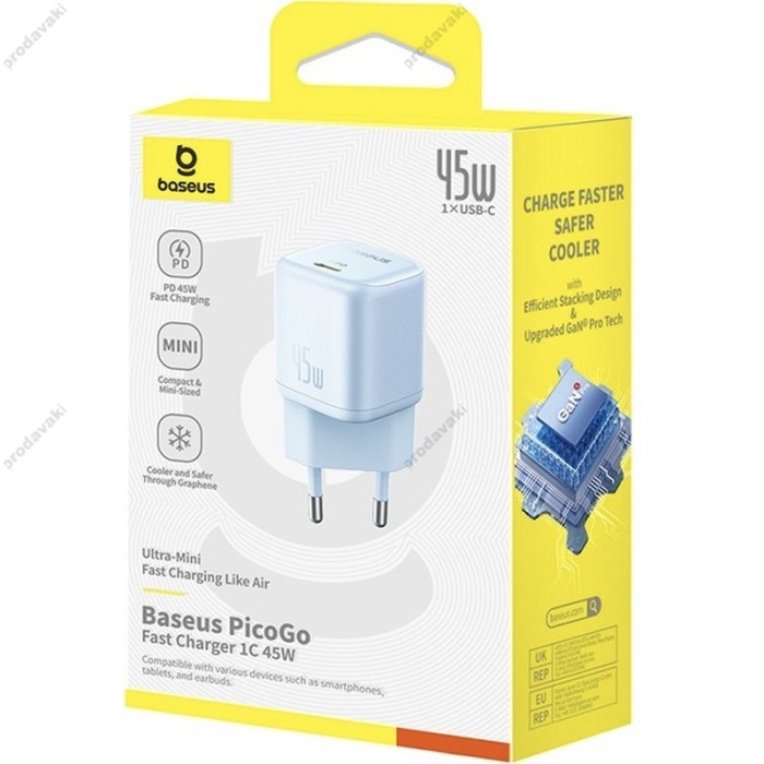 Мережевий зарядний пристрій Baseus PicoGo GaN Fast Charger 1C 45W Blue P10176800313-00