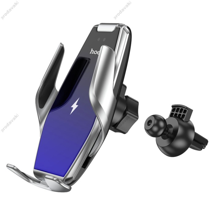 Автомобільний тримач із бездротовою зарядкою Hoco S14 Surpass with wireless charging 15W Silver
