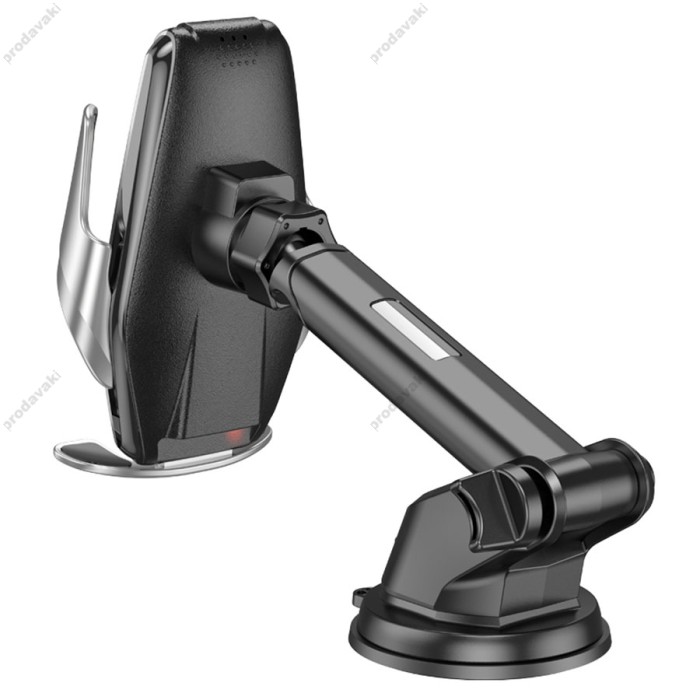 Автомобільний тримач із бездротовою зарядкою Hoco S14 Surpass with wireless charging 15W Silver